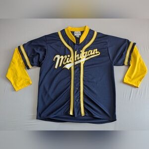 MENS L VINTAGE MICHIGAN WOLVERINES DOUBLE SLEEVE BASEBALL SHIRT JERSEY
